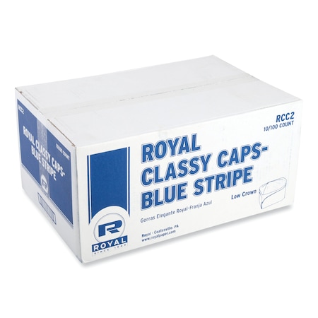 Classy Cap, Crepe Paper, Adjustable, One Size Fits All, White/Blue Stripe, 1000PK